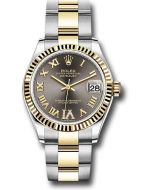 *Pre-Owned* Rolex Steel and Yellow Gold Datejust 31 Watch - Fluted Bezel - Dark Grey Diamond Roman Six Dial - Oyster Bracelet
