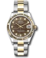  *Pre-Owned* Rolex Steel and Yellow Gold Datejust 31 Watch - Fluted Bezel - Dark Mother-of-Pearl Diamond Dial - Oyster Bracelet