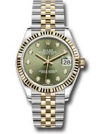 *Pre-Owned* Rolex Steel and Yellow Gold Datejust 31 Watch - Fluted Bezel - Olive Green Diamond Dial - Jubilee Bracelet