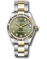  *Pre-Owned* Rolex Steel and Yellow Gold Datejust 31 Watch - Fluted Bezel - Olive Green Diamond Dial - Oyster Bracelet