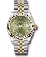  *Pre-Owned* Rolex Steel and Yellow Gold Datejust 31 Watch - Fluted Bezel - Olive Green Diamond Roman Six Dial - Jubilee Bracelet