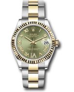  *Pre-Owned* Rolex Steel and Yellow Gold Datejust 31 Watch - Fluted Bezel - Olive Green Diamond Roman Six Dial - Oyster Bracelet