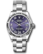  *Pre-Owned* Rolex Steel and White Gold Datejust 31 Watch - Fluted Bezel - Aubergine Roman Diamond 6 Dial - Oyster Bracelet