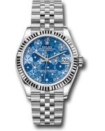  *Pre-Owned* Rolex White Rolesor Datejust 31 Watch - Fluted Bezel - Azzurro Blue Floral Motif Diamond Dial - Jubilee Bracelet