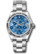  *Pre-Owned* Rolex White Rolesor Datejust 31 Watch - Fluted Bezel - Azzurro Blue Floral Motif Diamond Dial - Oyster Bracelet