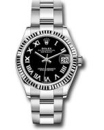  *Pre-Owned* Rolex Steel and White Gold Datejust 31 Watch - Fluted Bezel - Black Roman Dial - Oyster Bracelet