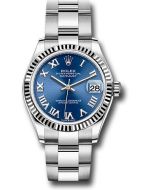  *Pre-Owned* Rolex Steel and White Gold Datejust 31 Watch - Fluted Bezel - Blue Roman Dial - Oyster Bracelet