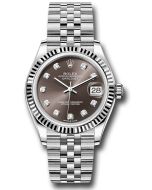  *Pre-Owned* Rolex Steel and White Gold Datejust 31 Watch - Fluted Bezel - Dark Grey Diamond Dial - Jubilee Bracelet