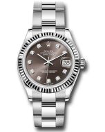  *Pre-Owned* Rolex Steel and White Gold Datejust 31 Watch - Fluted Bezel - Dark Grey Diamond Dial - Oyster Bracelet