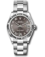  *Pre-Owned* Rolex Steel and White Gold Datejust 31 Watch - Fluted Bezel - Dark Grey Roman Diamond 6 Dial - Oyster Bracelet