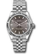  *Pre-Owned* Rolex Steel and White Gold Datejust 31 Watch - Fluted Bezel - Dark Grey Index Dial - Jubilee Bracelet