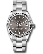  *Pre-Owned* Rolex Steel and White Gold Datejust 31 Watch - Fluted Bezel - Dark Grey Index Dial - Oyster Bracelet