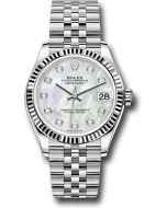 *Pre-Owned* Rolex Steel and White Gold Datejust 31 Watch - Fluted Bezel - White Mother-Of-Pearl Diamond Dial - Jubilee Bracelet