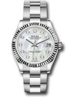  *Pre-Owned* Rolex Steel and White Gold Datejust 31 Watch - Fluted Bezel - White Mother-Of-Pearl Diamond Dial - Oyster Bracelet