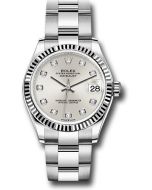  *Pre-Owned* Rolex Steel and White Gold Datejust 31 Watch - Fluted Bezel - Silver Diamond Dial - Oyster Bracelet