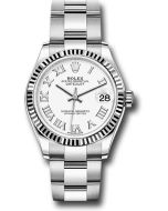  *Pre-Owned* Rolex Steel and White Gold Datejust 31 Watch - Fluted Bezel - White Roman Dial - Oyster Bracelet