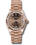  *Pre-Owned* Rolex Everose Gold Datejust 31 Watch - Fluted Bezel - Chocolate Diamond Six Dial - President Bracelet