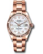  *Pre-Owned* Rolex Everose Gold Datejust 31 Watch - Fluted Bezel - Silver Diamond Dial - Oyster Bracelet
