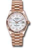  *Pre-Owned* Rolex Everose Gold Datejust 31 Watch - Fluted Bezel - Silver Diamond Dial - President Bracelet