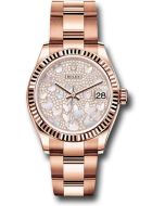  *Pre-Owned* Rolex Everose Gold Datejust 31 Watch - Fluted Bezel - Diamond Paved Butterfly Dial - Oyster Bracelet
