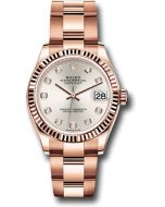 *Pre-Owned* Rolex Everose Gold Datejust 31 Watch - Fluted Bezel - Silver Diamond Dial - Oyster Bracelet