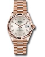  *Pre-Owned* Rolex Everose Gold Datejust 31 Watch - Fluted Bezel - Silver Diamond Dial - President Bracelet