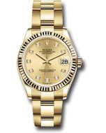  *Pre-Owned* Rolex Yellow Gold Datejust 31 Watch - Fluted Bezel - Champagne Diamond Dial - Oyster Bracelet