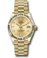  *Pre-Owned* Rolex Yellow Gold Datejust 31 Watch - Fluted Bezel - Champagne Diamond Dial - President Bracelet