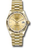  *Pre-Owned* Rolex Yellow Gold Datejust 31 Watch - Fluted Bezel - Champagne Index Dial - President Bracelet