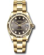 *Pre-Owned* Rolex Yellow Gold Datejust 31 Watch - Fluted Bezel - Dark Grey Diamond Dial - Oyster Bracelet