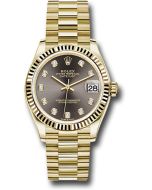  *Pre-Owned* Rolex Yellow Gold Datejust 31 Watch - Fluted Bezel - Dark Grey Diamond Dial - President Bracelet