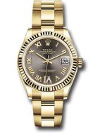 *Pre-Owned* Rolex Yellow Gold Datejust 31 Watch - Fluted Bezel - Dark Grey Diamond Six Dial - Oyster Bracelet