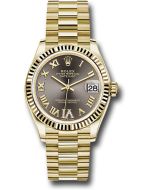  *Pre-Owned* Rolex Yellow Gold Datejust 31 Watch - Fluted Bezel - Dark Grey Diamond Six Dial - President Bracelet