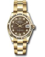  *Pre-Owned* Rolex Yellow Gold Datejust 31 Watch - Fluted Bezel - Dark Mother-of-Pearl Diamond Dial - Oyster Bracelet