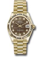  *Pre-Owned* Rolex Yellow Gold Datejust 31 Watch - Fluted Bezel - Dark Mother-of-Pearl Diamond Dial - President Bracelet