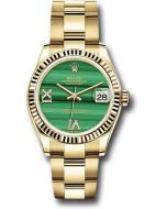  *Pre-Owned* Rolex Yellow Gold Datejust 31 Watch - Fluted Bezel - Malachite Diamond Six and Nine Dial - Oyster Bracelet