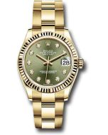  *Pre-Owned* Rolex Yellow Gold Datejust 31 Watch - Fluted Bezel - Olive Green Diamond Dial - Oyster Bracelet
