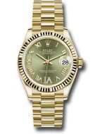  *Pre-Owned* Rolex Yellow Gold Datejust 31 Watch - Fluted Bezel - Olive Green Diamond Six Dial - President Bracelet