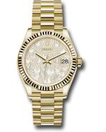  *Pre-Owned* Rolex Yellow Gold Datejust 31 Watch - Fluted Bezel - Paved Mother-of-Pearl Butterfly Dial - President Bracelet
