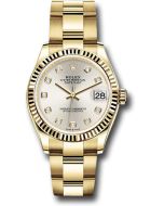  *Pre-Owned* Rolex Yellow Gold Datejust 31 Watch - Fluted Bezel - Silver Diamond Dial - Oyster Bracelet