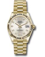 *Pre-Owned* Rolex Yellow Gold Datejust 31 Watch - Fluted Bezel - Silver Diamond Dial - President Bracelet