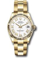  *Pre-Owned* Rolex Yellow Gold Datejust 31 Watch - Fluted Bezel - White Roman Dial - Oyster Bracelet