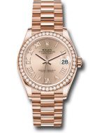  *Pre-Owned* Rolex Everose Gold Datejust 31 Watch - Diamond Bezel - RosÃ© Roman Dial - President Bracelet