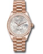*Pre-Owned* Rolex Everose Gold Datejust 31 Watch - Diamond Bezel - Silver Floral Motif Diamond Dial - President Bracelet