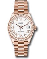  *Pre-Owned* Rolex Everose Gold Datejust 31 Watch - Diamond Bezel - White Roman Dial - President Bracelet
