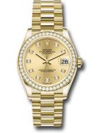 *Pre-Owned* Rolex Yellow Gold Datejust 31 Watch - Diamond Bezel - Champagne Diamond Dial - President Bracelet
