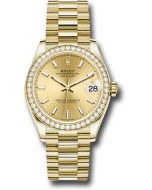 *Pre-Owned* Rolex Yellow Gold Datejust 31 Watch - Diamond Bezel - Champagne Index Dial - President Bracelet