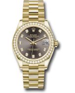  *Pre-Owned* Rolex Yellow Gold Datejust 31 Watch - Diamond Bezel - Dark Grey Diamond Dial - President Bracelet