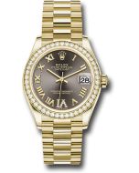 *Pre-Owned* Rolex Yellow Gold Datejust 31 Watch - Diamond Bezel - Dark Grey Diamond Six Dial - President Bracelet