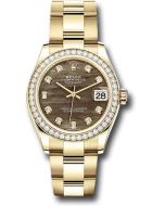  *Pre-Owned* Rolex Yellow Gold Datejust 31 Watch - Diamond Bezel - Dark Mother-of-Pearl Diamond Dial - Oyster Bracelet
